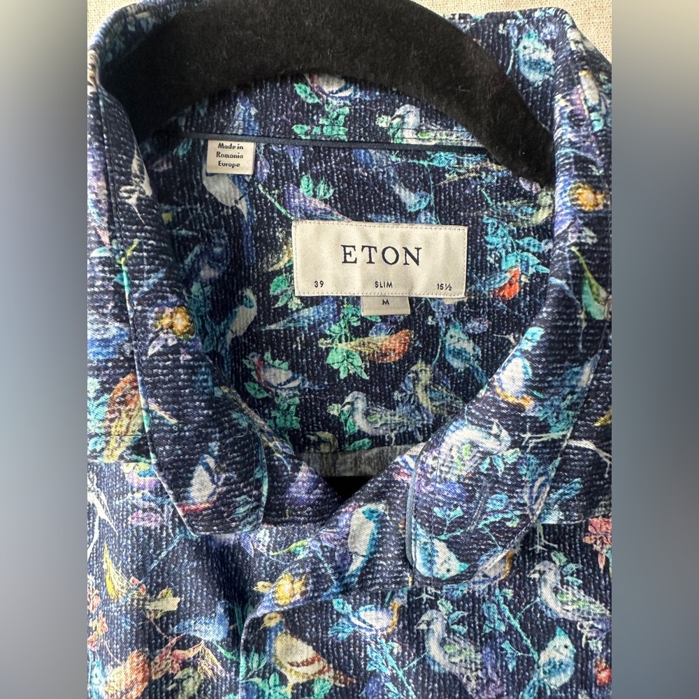 Eton Navy Floral & Bird Print Slim Shirt